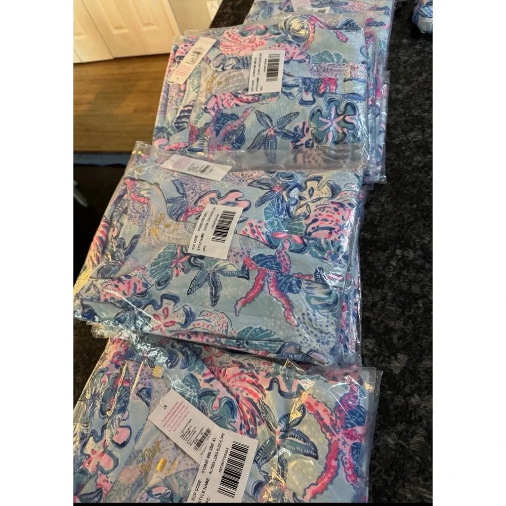 Lilly Pulitzer Alyssa Long Sleeve Dress Blue Pink Floral Ruffle Hem Mini XXS - Picture 7 of 7
